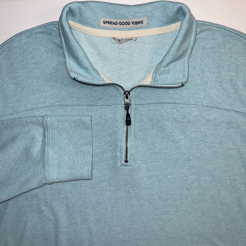 Life is Good Mens Light Baby Blue Long Sleeve 1/4 Zip Hoodie Size XXL